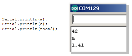 Display the value of each variable with the Arduino function Serial.println()