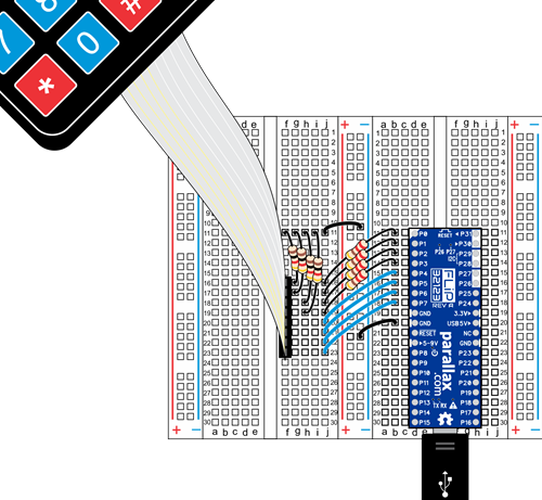 Propeller FLiP wiring diagram for the 4x4 Matrix Keypad.