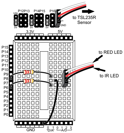 Activity Board wiring for the Heart Rate Sensor circuit.